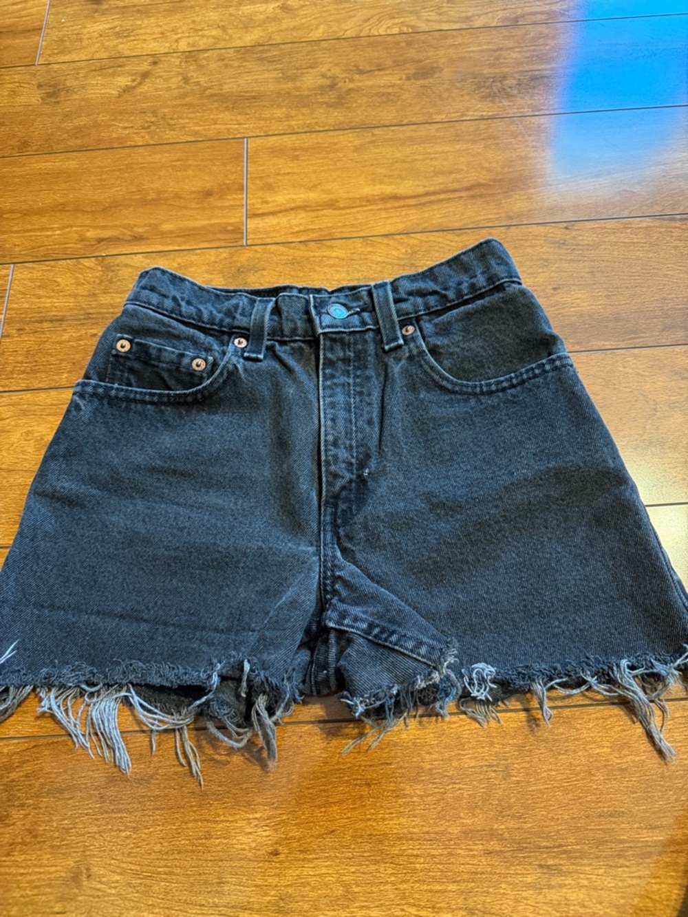 Levi's Black High-Rise Frayed Denim Cutoff Shorts